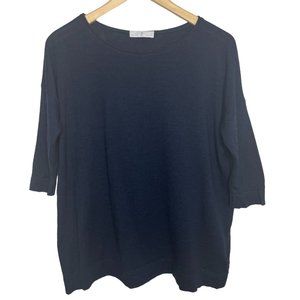 WHYCI Milano Sweater Womens Navy Blue 100% Wool Italian Pullover Size 42 / M